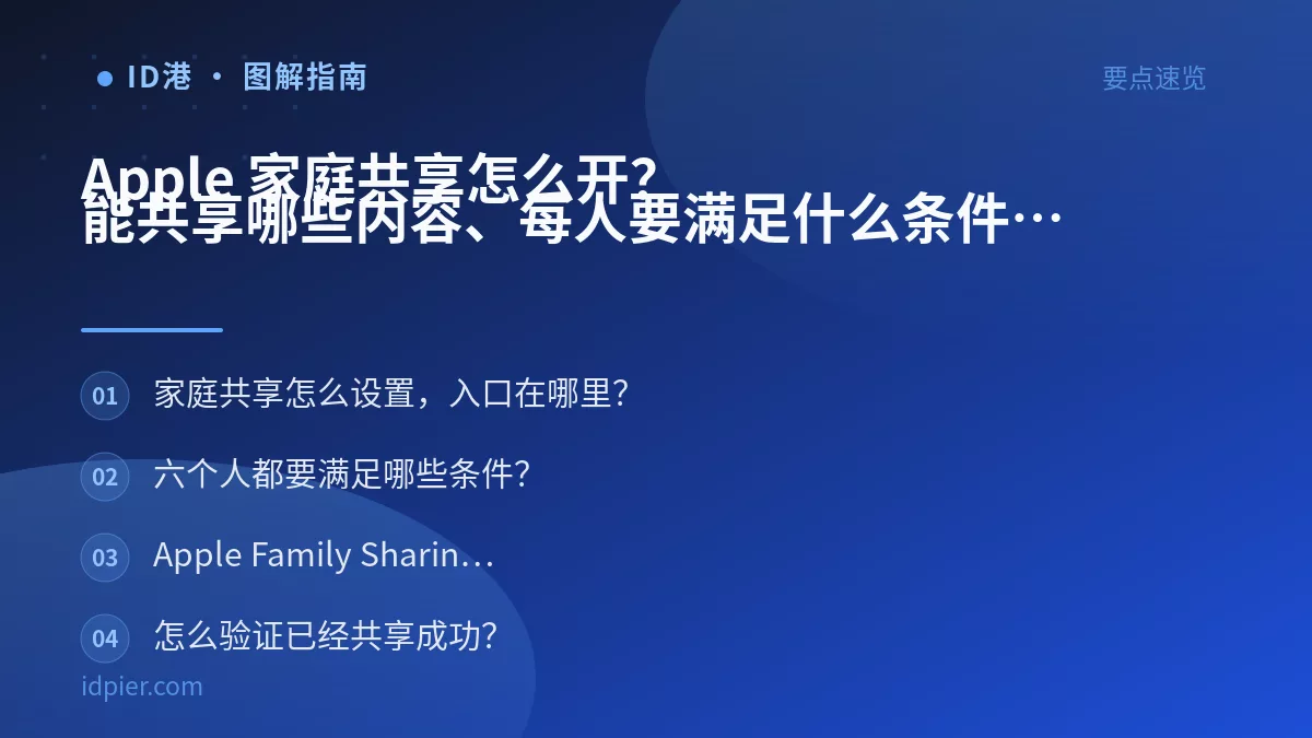 Apple 家庭共享怎么开？能共享哪些内容、每人要满足什么条件