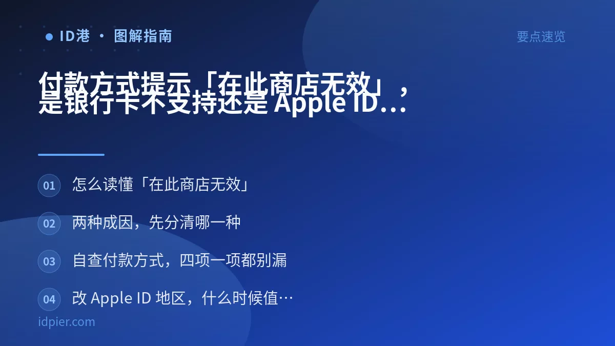 付款方式提示「在此商店无效」，是银行卡不支持还是 Apple ID 地区不匹配？