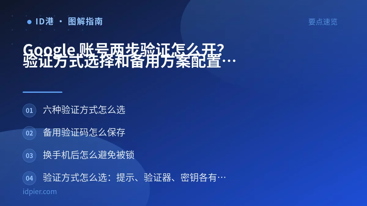 Google 账号两步验证怎么开？验证方式选择和备用方案配置
