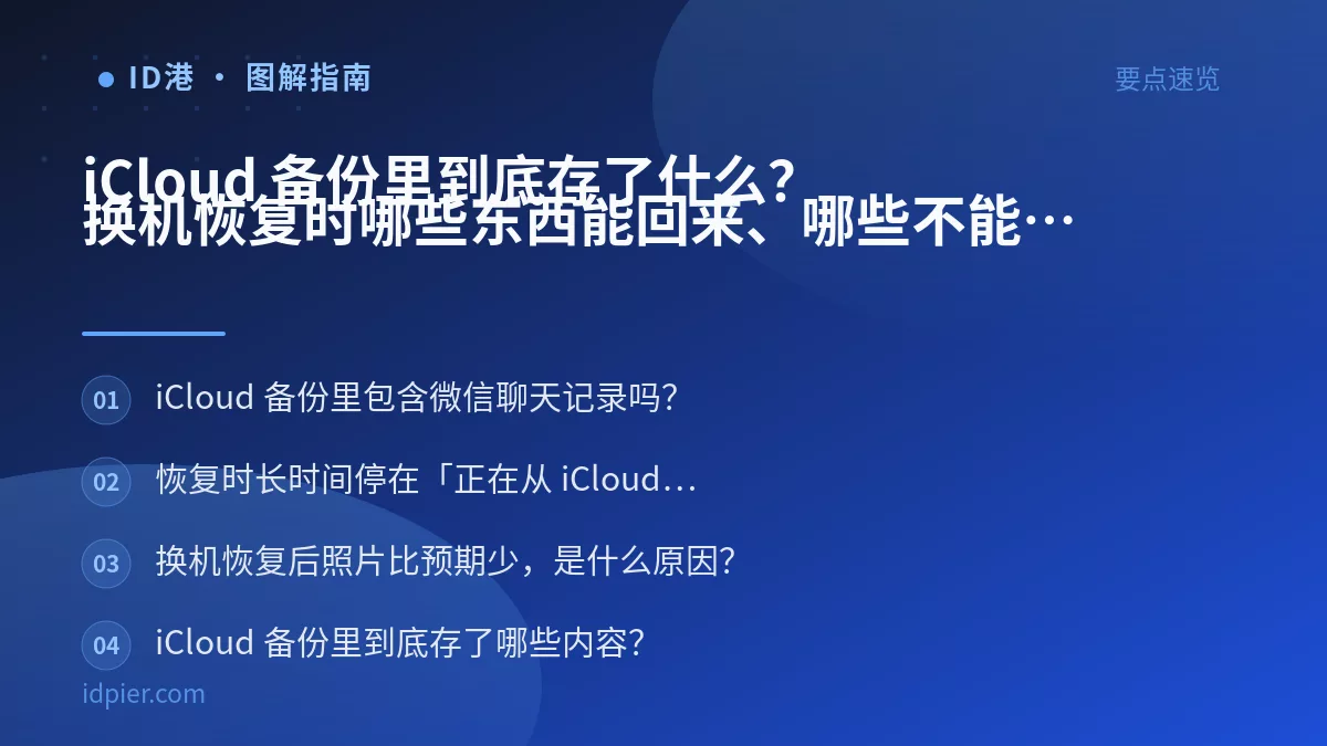iCloud 备份里到底存了什么?换机恢复时哪些东西能回来、哪些不能