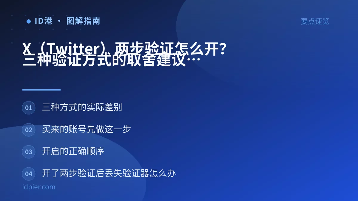 X（Twitter）两步验证怎么开？三种验证方式的取舍建议